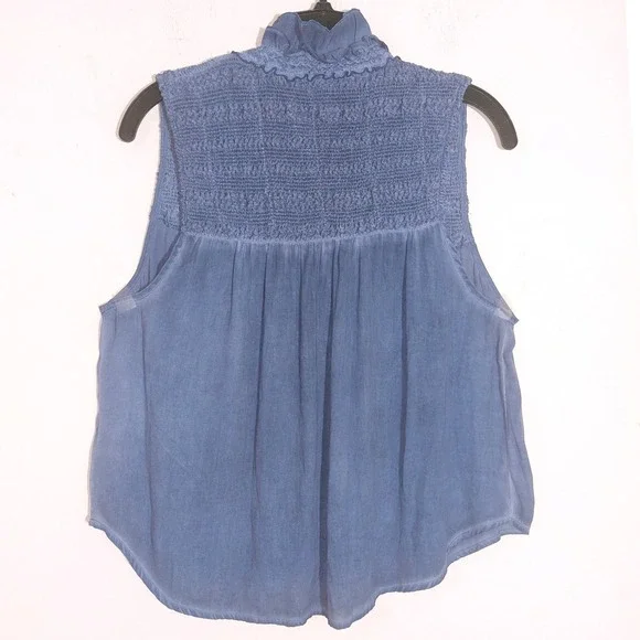 Free People Ruffle Me Up Tie Smocked Sleeveless Blouse Blue Women's Size S - Picture 4 of 9